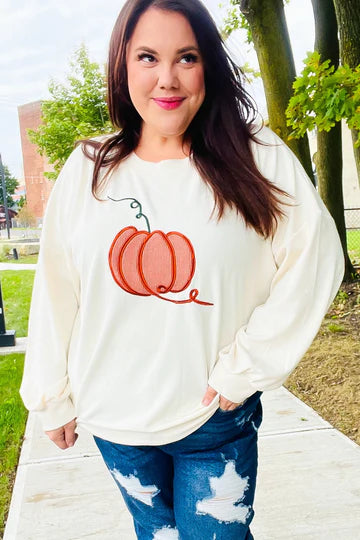 Textured Embroidered Pumpkin Sweater